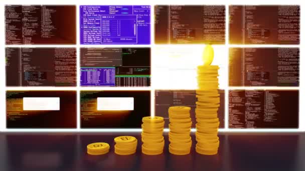 Processus d'exploitation minière Bitcoins, éclat rouge, boucle — Video