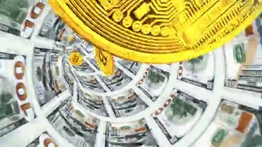 dolar ve uçan arka bitcoins 3D tünel