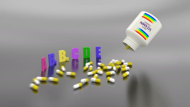 Vitamine capsules verspreiden zich over het oppervlak — Stockvideo