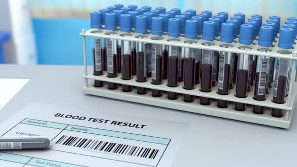 Radiografía pulmonar 3D y un tubo de ensayo con un análisis de sangre — Vídeo de stock