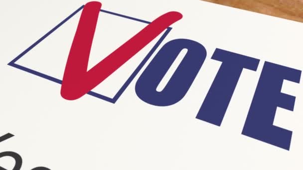 Stemming tegen - markeringen tikken in stemming, stembiljet stemmen en verkiezingen animatie — Stockvideo