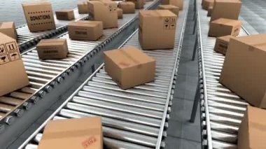 Taşıma bandında hareket eden karton kutulardaki bağış, kusursuz döngü