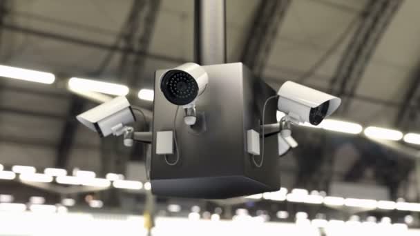 Sistema di sorveglianza e telecamere di sicurezza scansione dell'area pubblica, animazione 3d — Video Stock