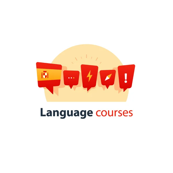 Cursos de español concepto publicitario. Lengua extranjera que habla fluidamente — Vector de stock