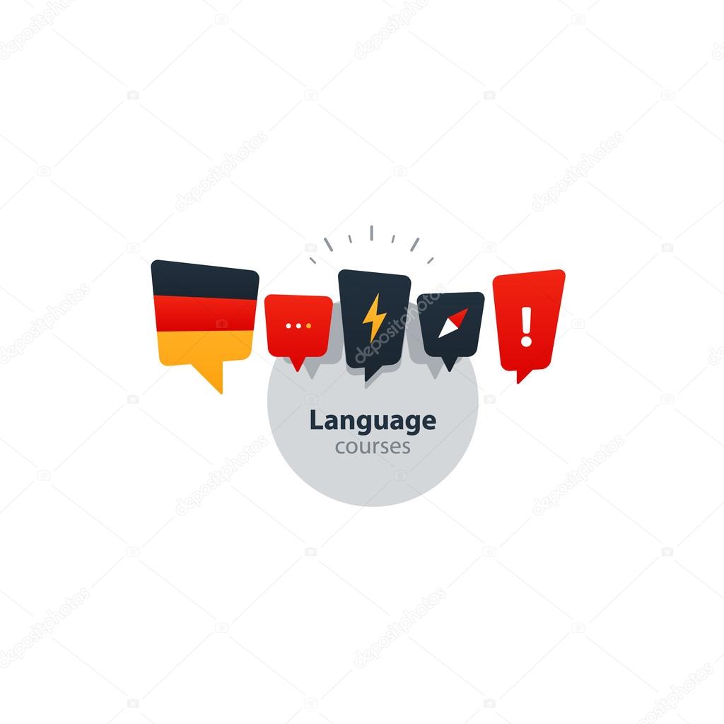 German language courses advertising concept. Fluent speaking foreign language