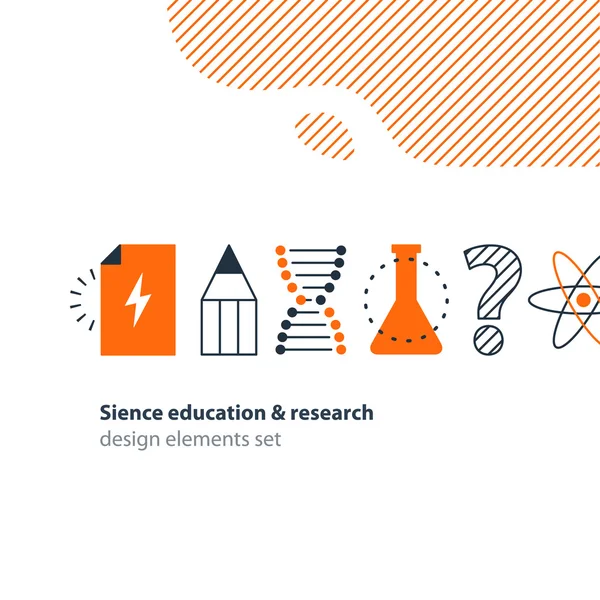 Scientific research, science education icons set — Stock Vector