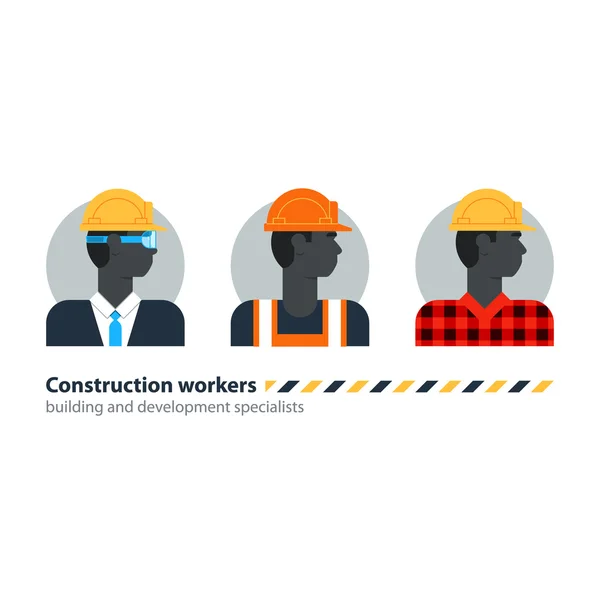 Hombre negro, vista lateral trabajador de la construcción, mano de obra, trabajo de ocupación contratista — Vector de stock