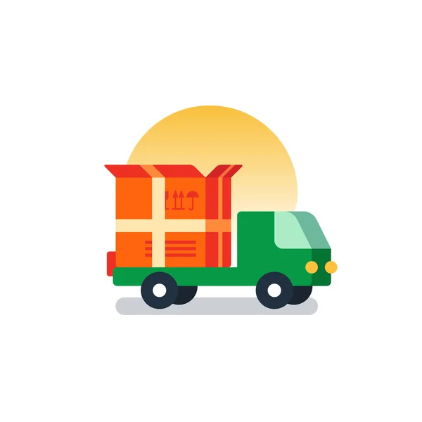 Παράδοση logistics serveces εικονίδιο, κίνηση κιβωτίων, φόρτωση φορτηγών — Διανυσματικό Αρχείο
