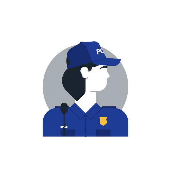 Police officer side view, turned head, woman in uniform — Stock Vector