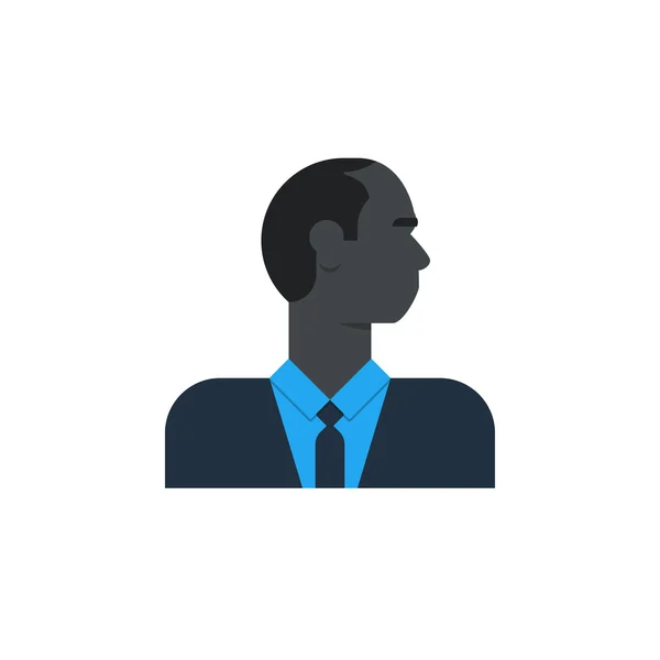 Uomo d'affari nero vista laterale, testa girata, manager in giacca e cravatta, lavoro d'ufficio — Vettoriale Stock