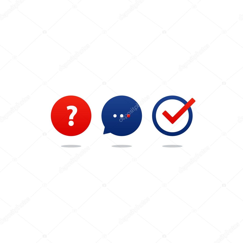 Questionair icon set, help desk support, tutoring and guidance