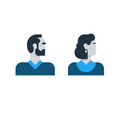 Adam, kadın yan görünüm, halfe yüz baş, katip Servisi, techer, ofis personeli