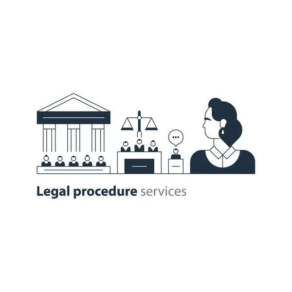 Legal court house trial services icons, lawyer man, advocacy attorney expert — Stock Vector