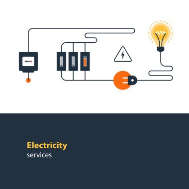 Electricity connection, electrical services and supply, energy saving clipart