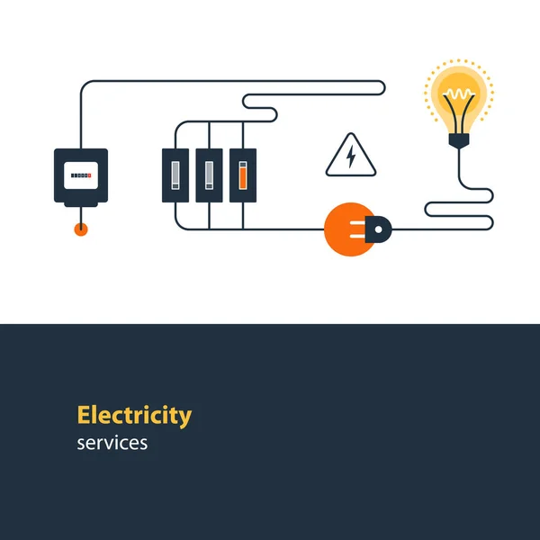 Connexion électrique, services et fourniture d'électricité, économies d'énergie — Image vectorielle