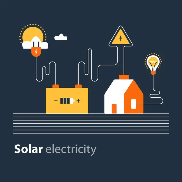 전기 연결, 태양 전기 공급, 에너지 절약 — 스톡 벡터