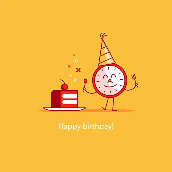 Feliz cumpleaños, celebración del evento, pedazo de pastel — Vector de stock