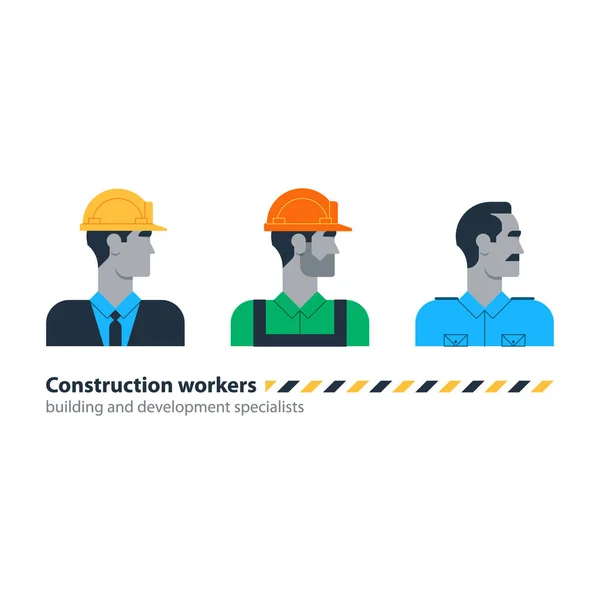 Builder man side view construction worker labor force, contractor occupation job — Stock Vector