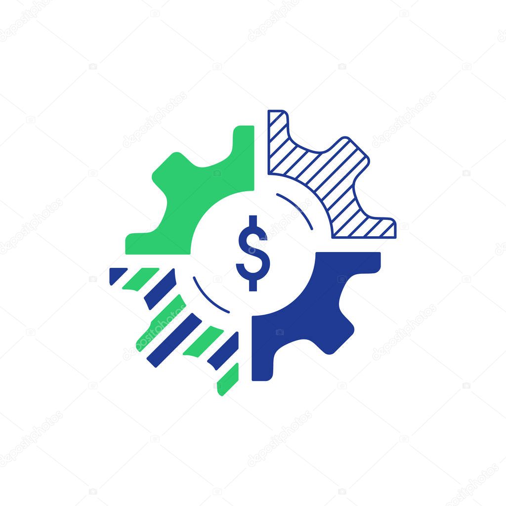 Technology business concept logo. Finances and investment strategy. Diversification icon. Flat design vector illustration