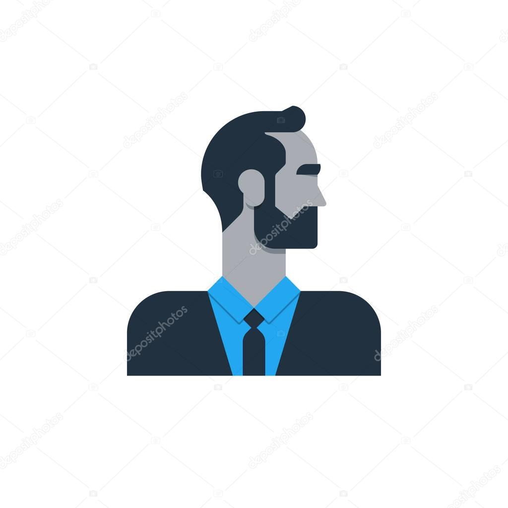 Business man in suit, side view, tured head, office worker, manager