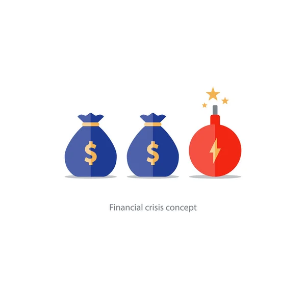 Risques financiers, icône de l'argent du fonds de prix, affaires dangereuses — Image vectorielle