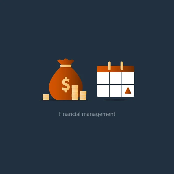 Dia do pagamento, pagamento mensal, ícone do período de tempo do calendário, plano de conta de orçamento —  Vetores de Stock