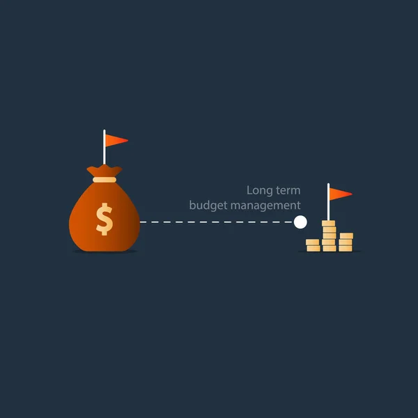 Verre toekomst financiële doel, begroting plan pictogram, opbrengst geld winst — Stockvector