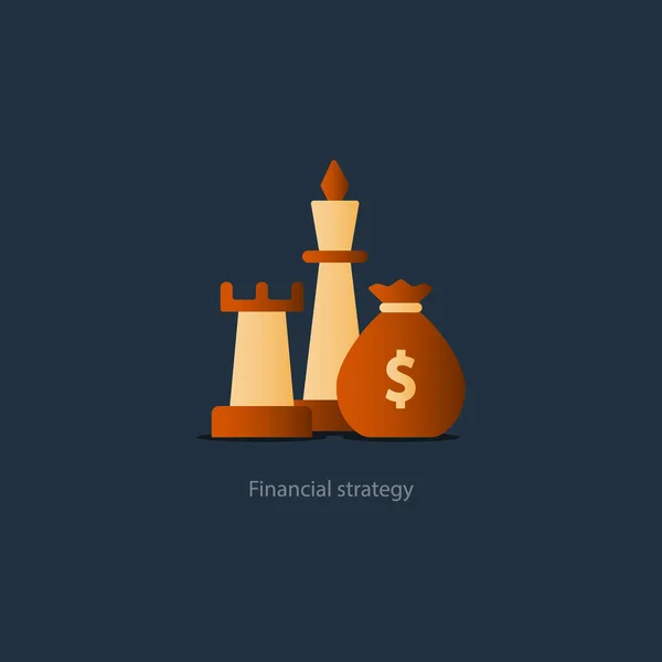 Ícone de estratégia de negócios, gestão de orçamento, plano de investimento, saco de dinheiro —  Vetores de Stock