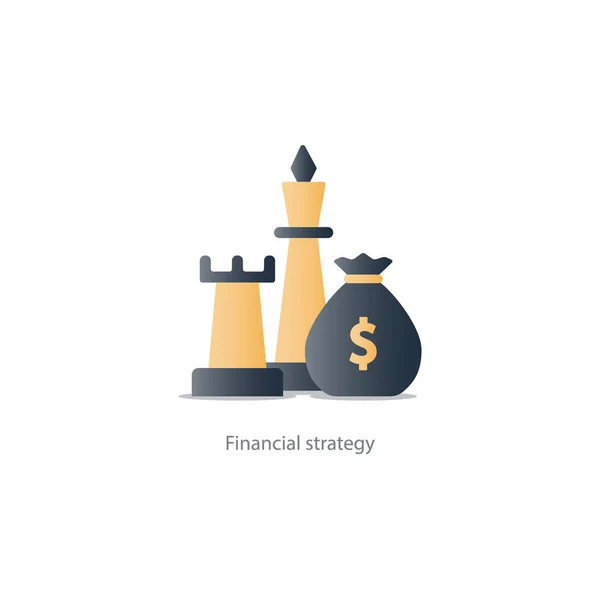Zakelijke strategie pictogram, budgetbeheer, investeringsplan, geld tas — Stockvector