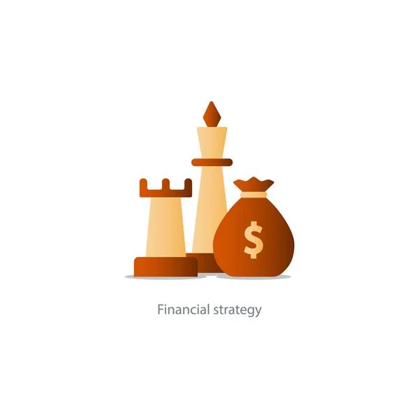 Biznes ikona strategii, zarządzanie budżetem, plan inwestycyjny, worek pieniędzy — Wektor stockowy