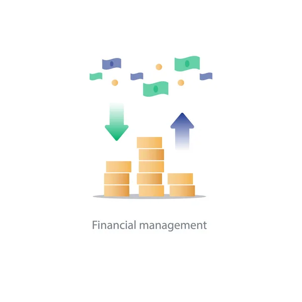 Finanças e gestão de investimentos, planeamento orçamental, juros compostos, rendimentos — Vetor de Stock