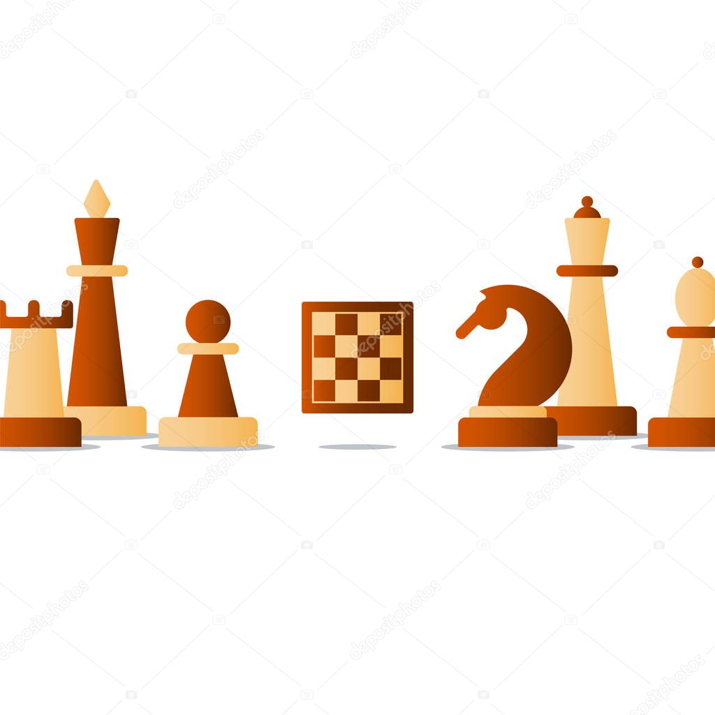 Chess board game, competition concept, knight icon, chess club vector illustration