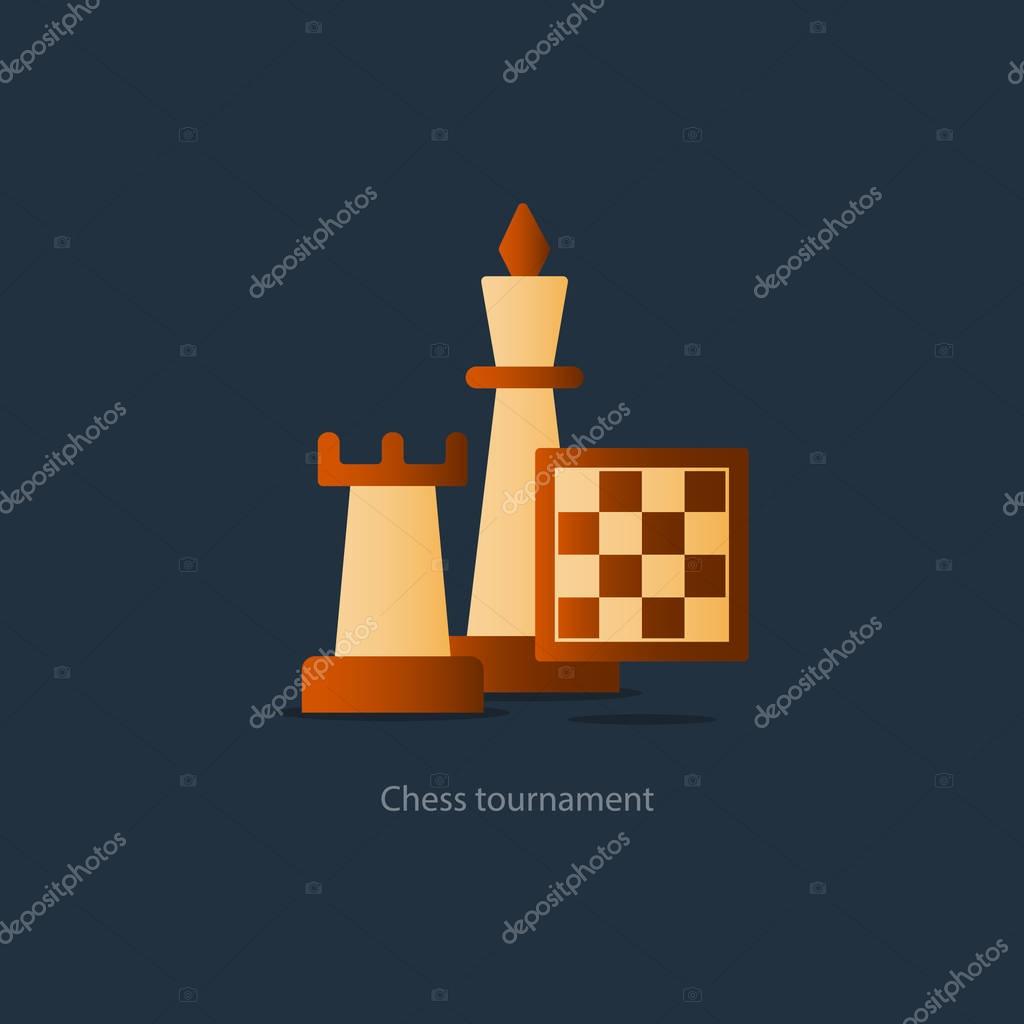 Chess board game, competition concept, rook icon, chess club vector illustration