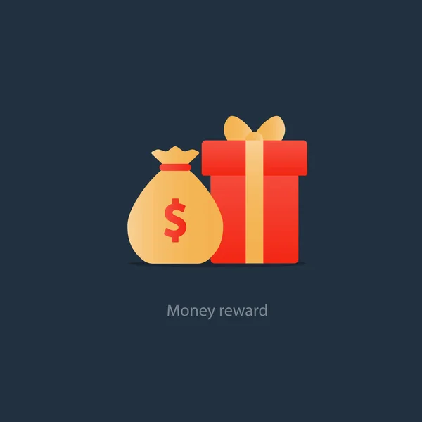 Caixa de presente vermelho e saco de dinheiro, conceito de recompensa, pontos de bônus —  Vetores de Stock