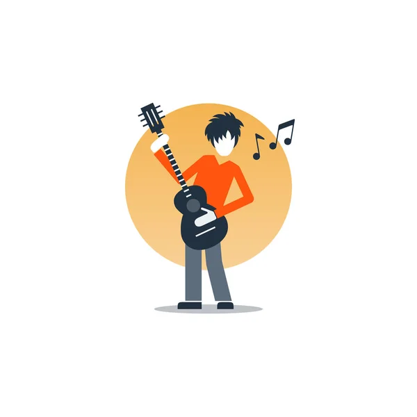 Person som spelar gitarr, musikunderhållning, liveshow — Stock vektor