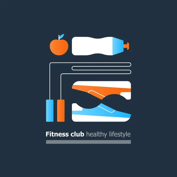 Concetto di attività sportive, set per il fitness, allenamento cardio, stile di vita sano — Vettoriale Stock