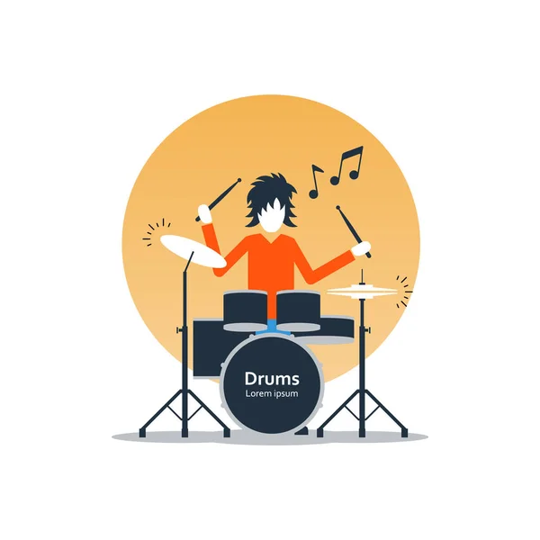 Persoon te spelen van de drums, muziek, Spektakel — Stockvector