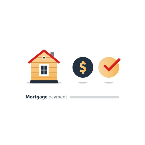 Icône de budget de maison, investissement immobilier, paiement de loyer, acheter une maison neuve, assurance — Image vectorielle