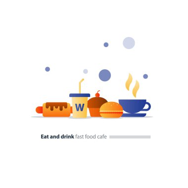 Yemek ve içki lokanta düz simgeleri, Cafe menü öğeleri ayarla