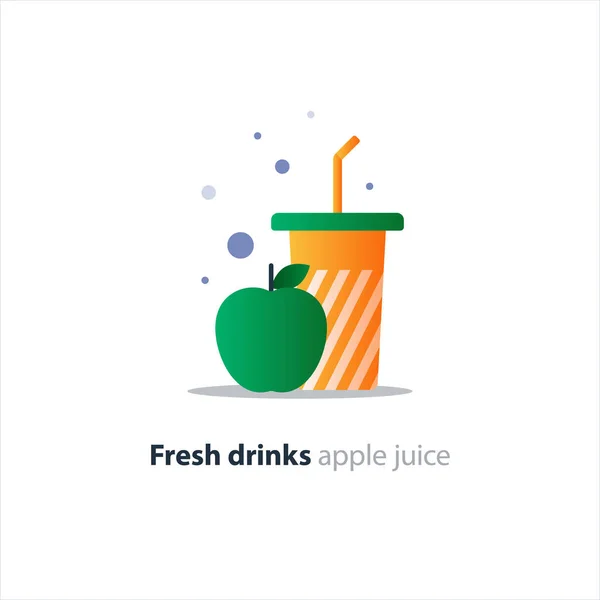 Hoge glas met groene appel, verfrissende drank van vruchten — Stockvector