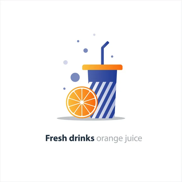 Hoge glas met oranje segment, verfrissende drank van vruchten — Stockvector