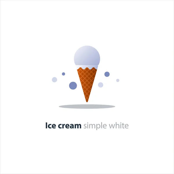 Cone de sorvete, uma bola branca, sobremesa refrescante fresca — Vetor de Stock
