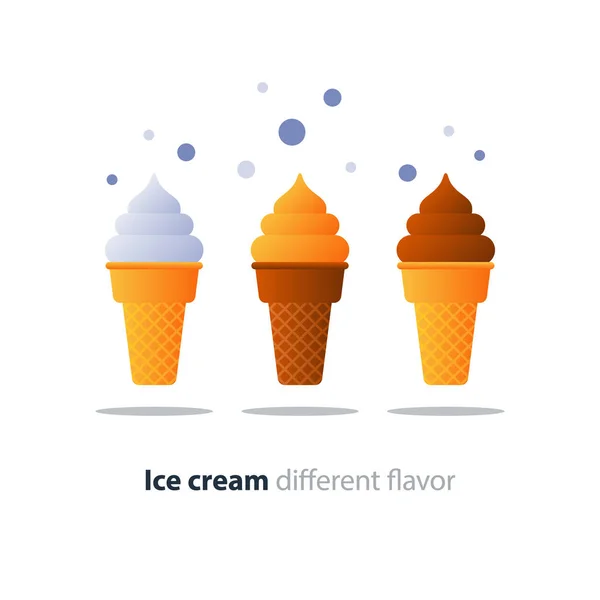 Ice cream cone, chocolate glazing, tasty flavor, cool refreshing dessert — Stock Vector