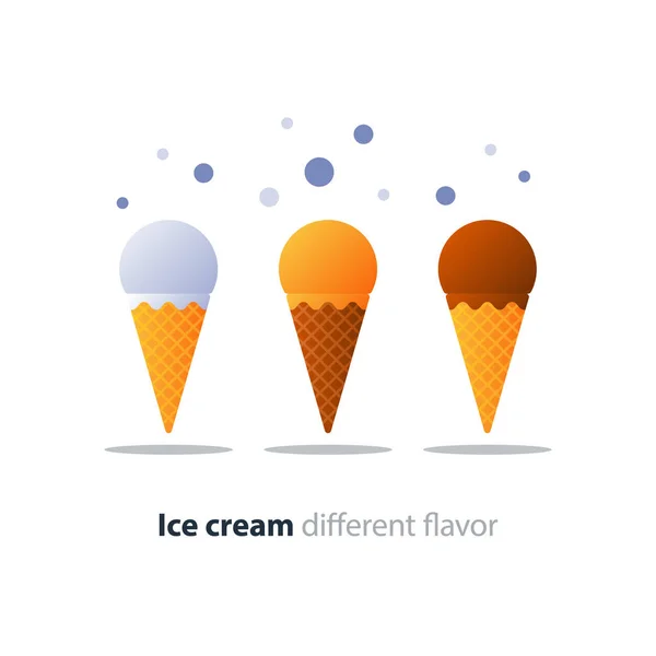 Cone de sorvete, vidros de chocolate, sabor saboroso, sobremesa refrescante fresco — Vetor de Stock