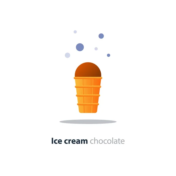 Cone de sorvete, vidros de chocolate, sabor saboroso, sobremesa refrescante fresco — Vetor de Stock