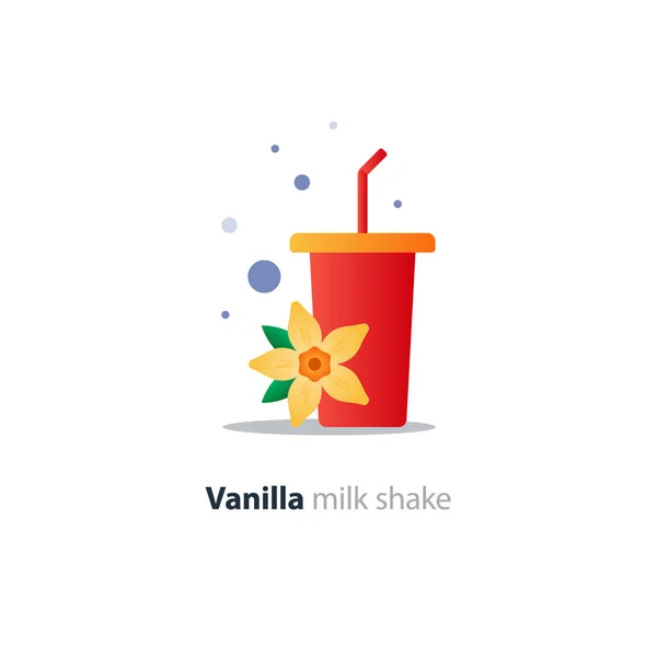 Höga glas milkshake med vanilj blomma smak, uppfriskande drink — Stock vektor