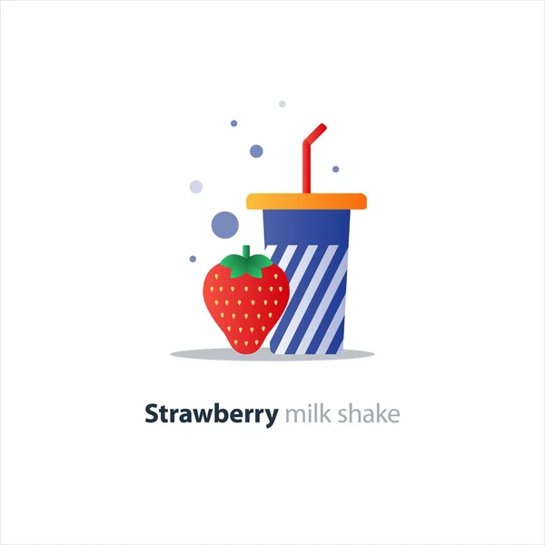 High glass of milk shake with strawberry, refreshing drink — Stock Vector