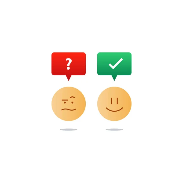 Emozioni opposte, emoji sorriso, icona triste, servizi ai clienti, sondaggio feedback — Vettoriale Stock