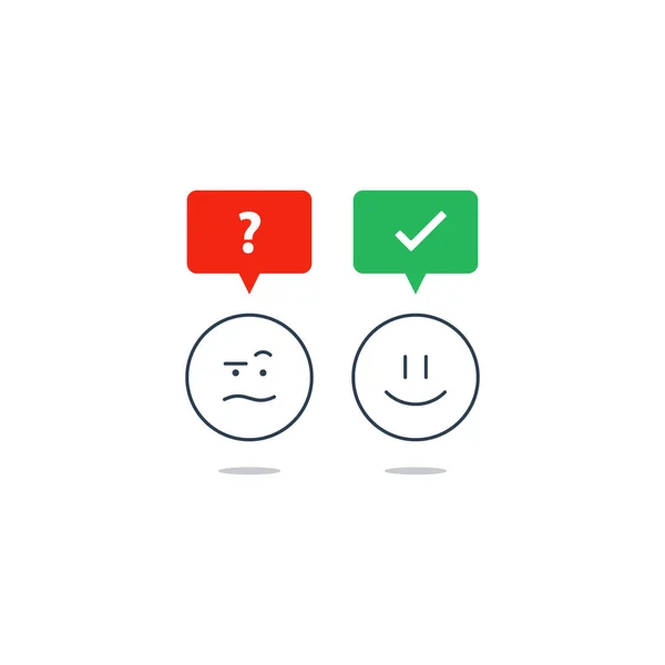 Emociones opuestas, emoji sonrisa, icono triste, servicios al cliente, encuesta de retroalimentación — Archivo Imágenes Vectoriales