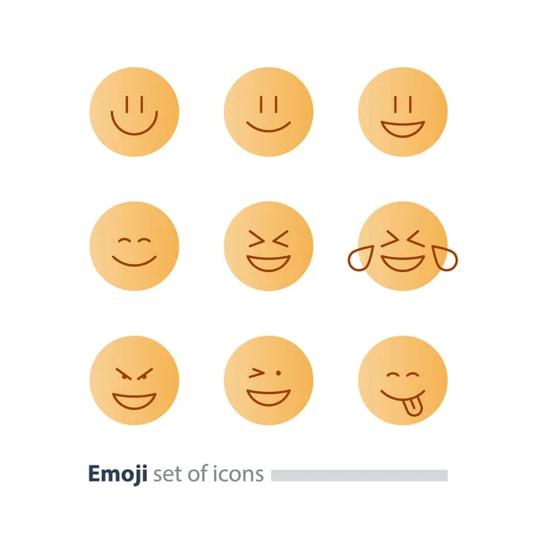 Iconos emoji, símbolos emoticones, signos de expresión facial, diseño minimalista — Vector de stock